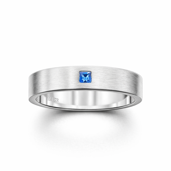 Sterling Silver 5mm Blue CZ Flush Set Ring