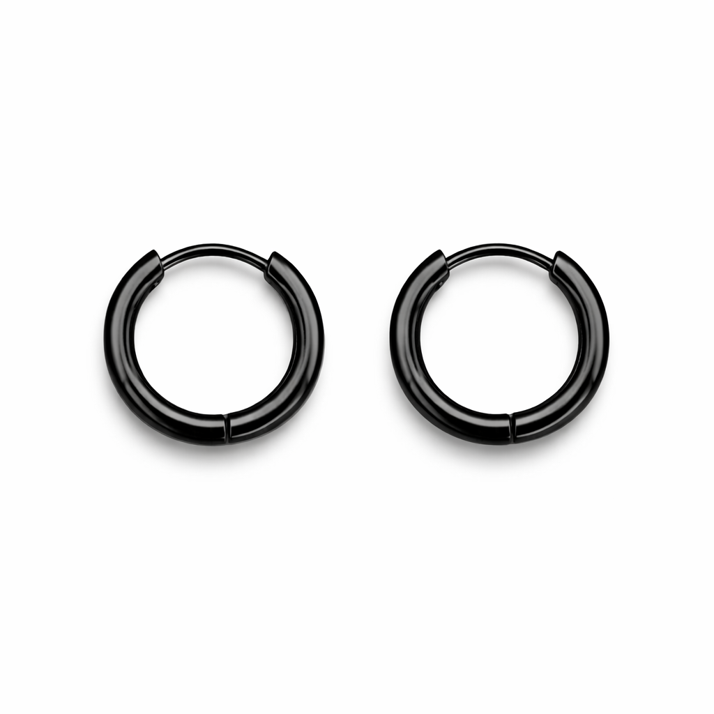 10mm Hinged Hoop Earrings, Stainless Steel, Silver, Black or Gold