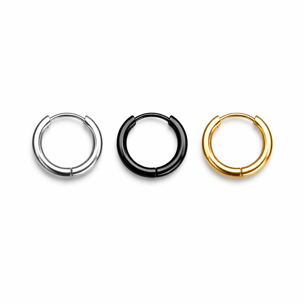 10mm Hinged Hoop Earrings, Stainless Steel, Silver, Black or Gold