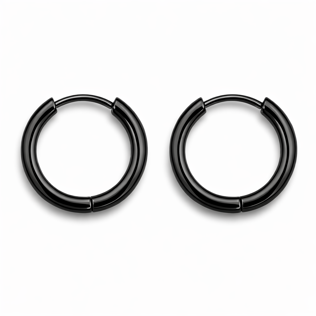 12mm Hinged Hoop Earrings, Stainless Steel, Silver, Black or Gold