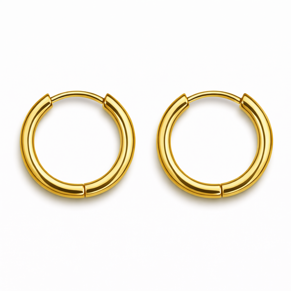 12mm Hinged Hoop Earrings, Stainless Steel, Silver, Black or Gold
