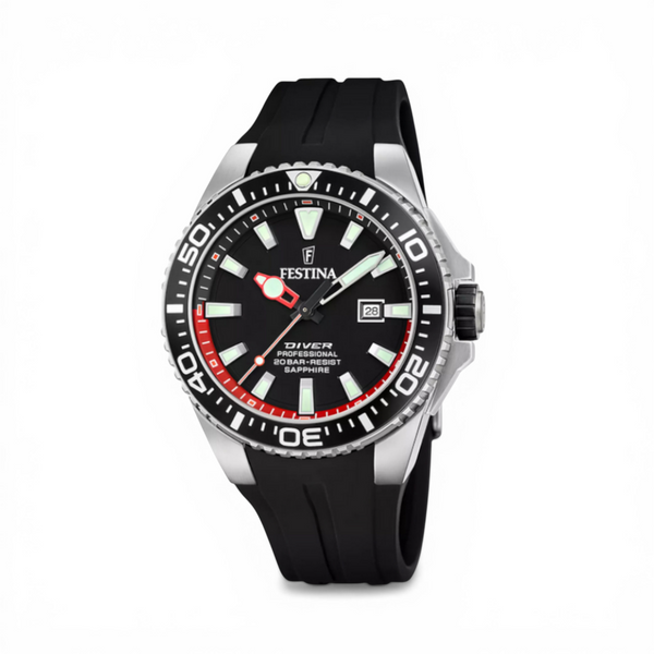 Festina Men’s Diver Watch Black Dial Silicone Strap