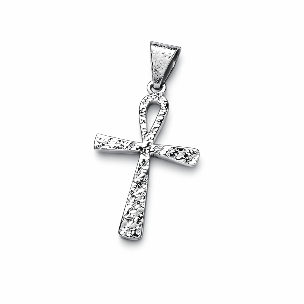 Silver Ankh Hammered Cross Pendant