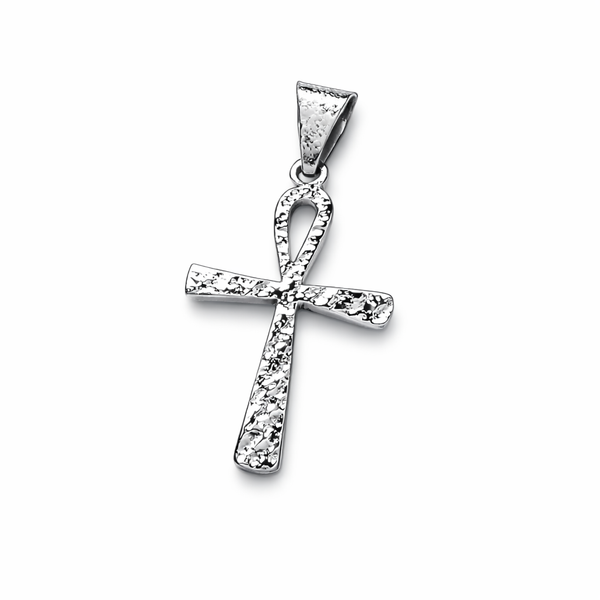 Silver Ankh Hammered Cross Pendant