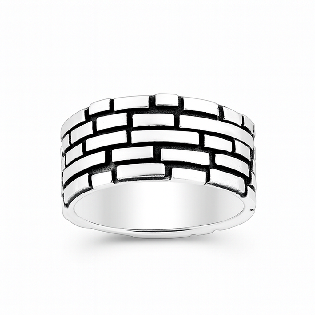 Sterling Silver Oxidised Brick-Pattern Ring
