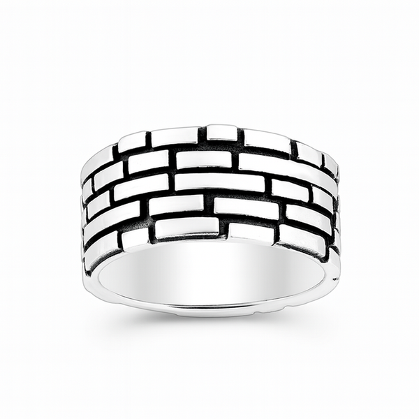 Sterling Silver Oxidised Brick-Pattern Ring