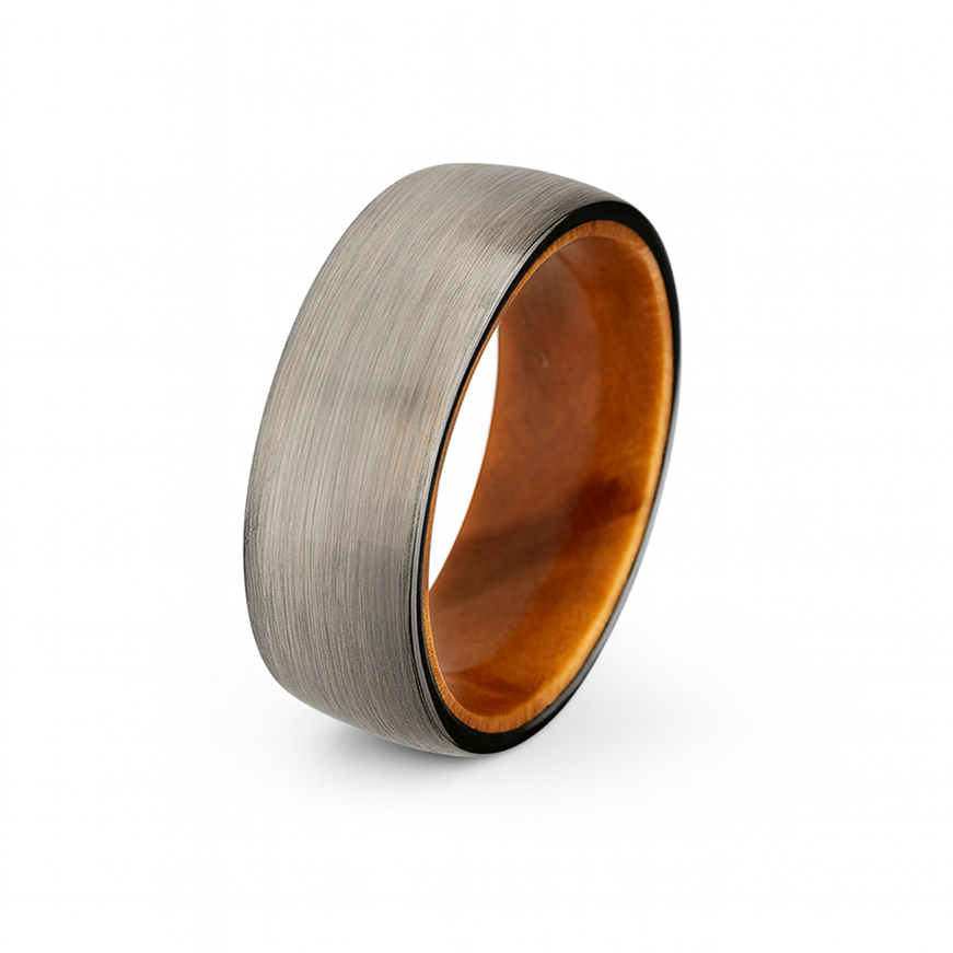 Tungsten and Olive Wood Ring