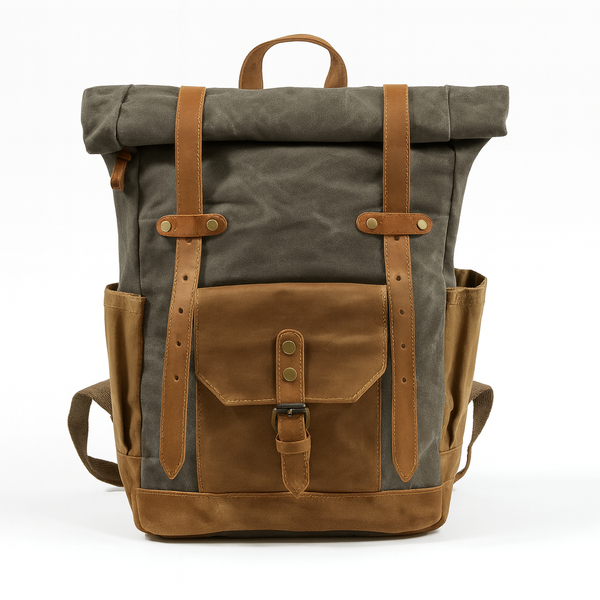 Waxed Canvas & Cowhide Roll-Top Backpack