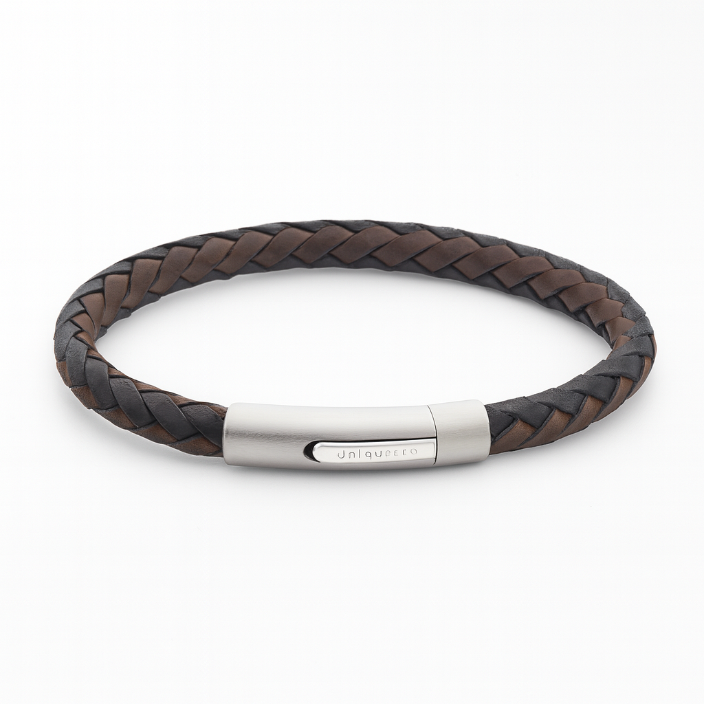 Braided Leather Bracelet with Steel Clasp