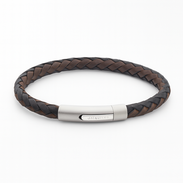 Braided Leather Bracelet with Steel Clasp