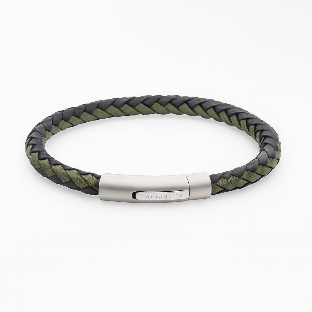 Braided Leather Bracelet with Steel Clasp