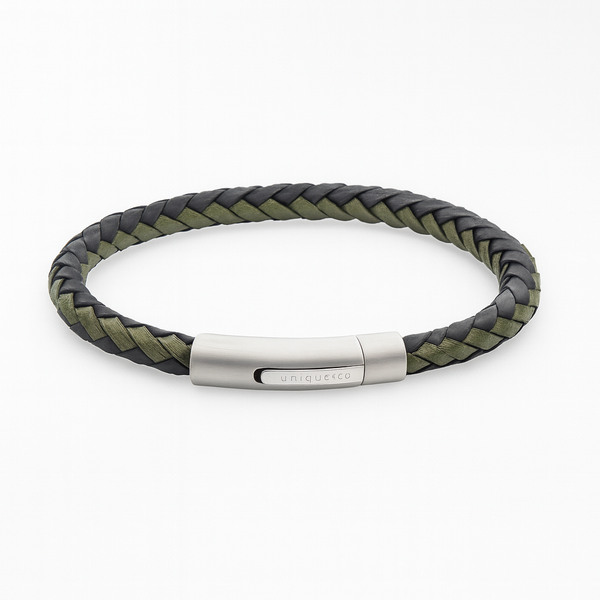 Braided Leather Bracelet with Steel Clasp