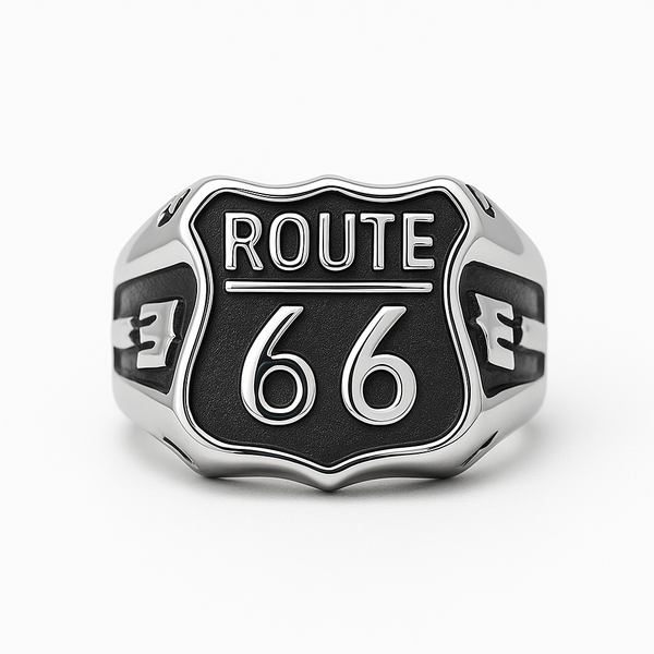 Stainless Steel Route 66 Ring – Polished Finish