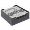 Coaster set with motorcycle design and 'Rebel Riders' text on a white background