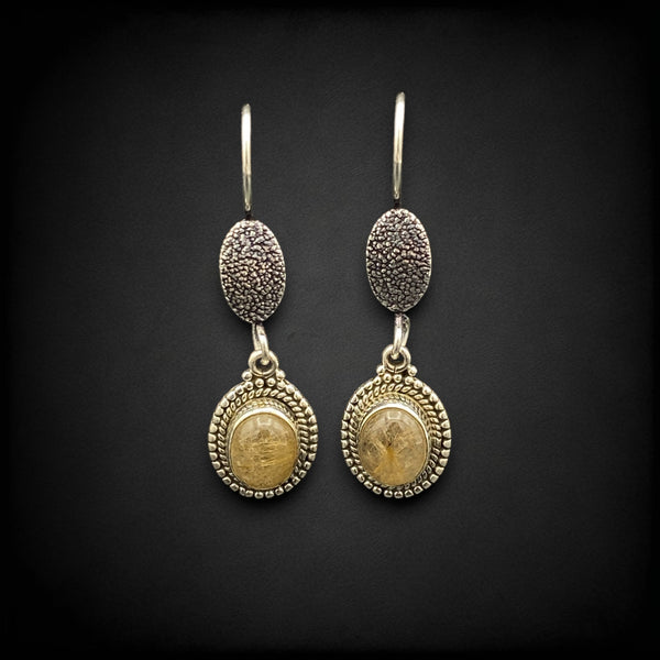 Sterling Silver Rutilated Quartz Hook Earrings