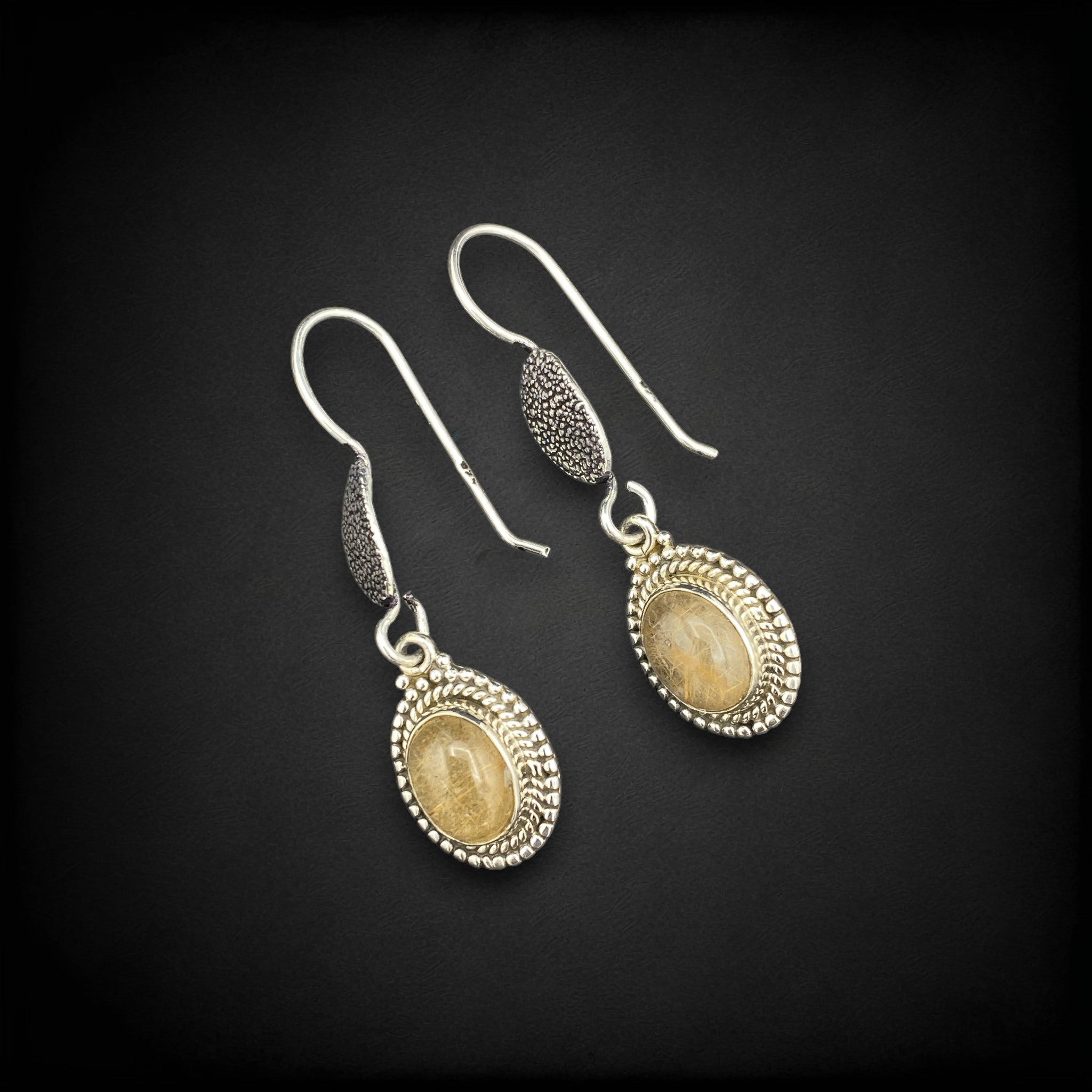Sterling Silver Rutilated Quartz Hook Earrings
