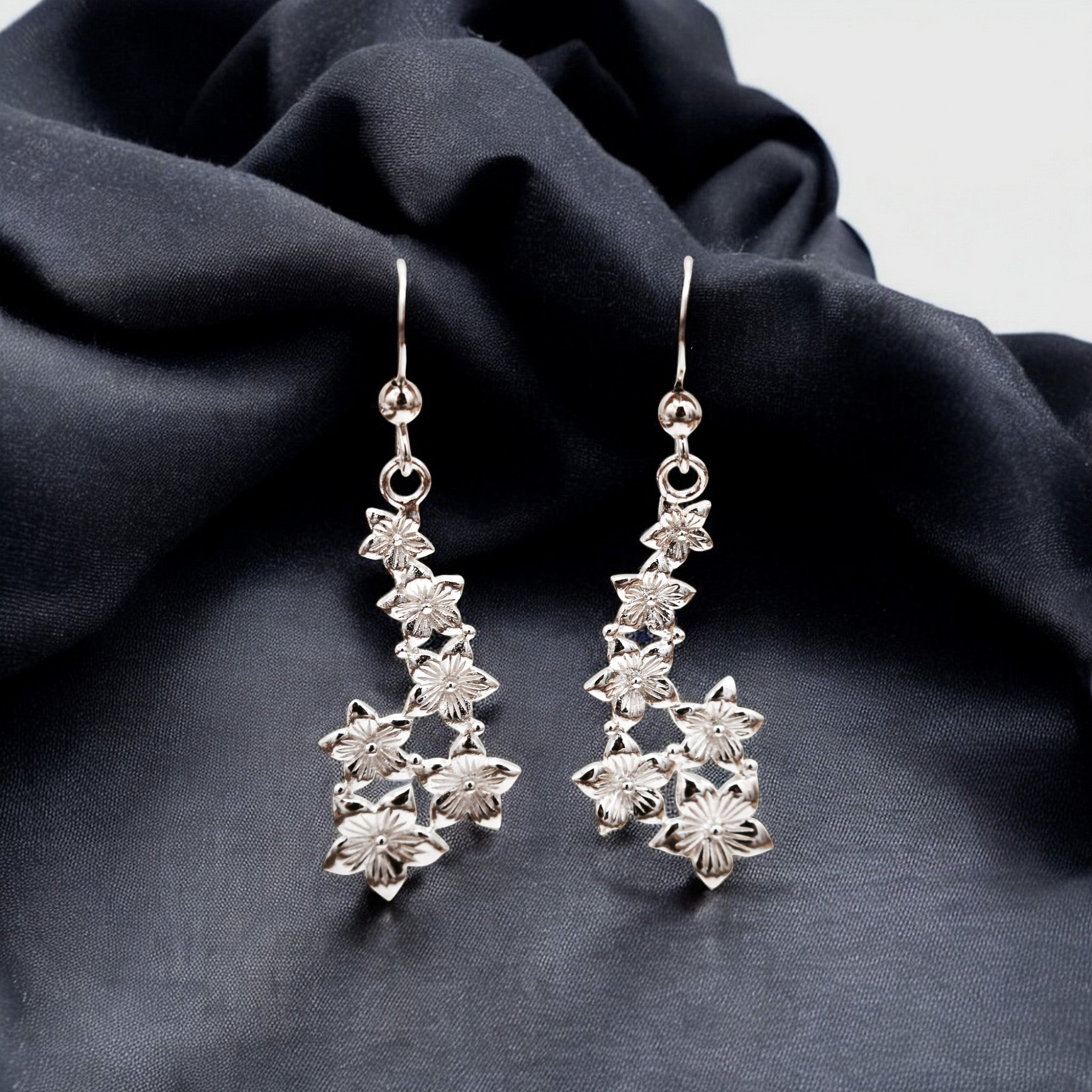 Sterling Silver Flower Hook Earrings