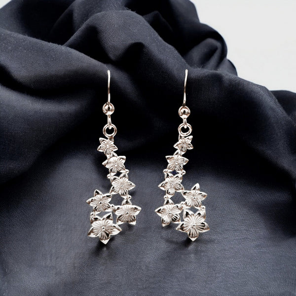 Sterling Silver Flower Hook Earrings