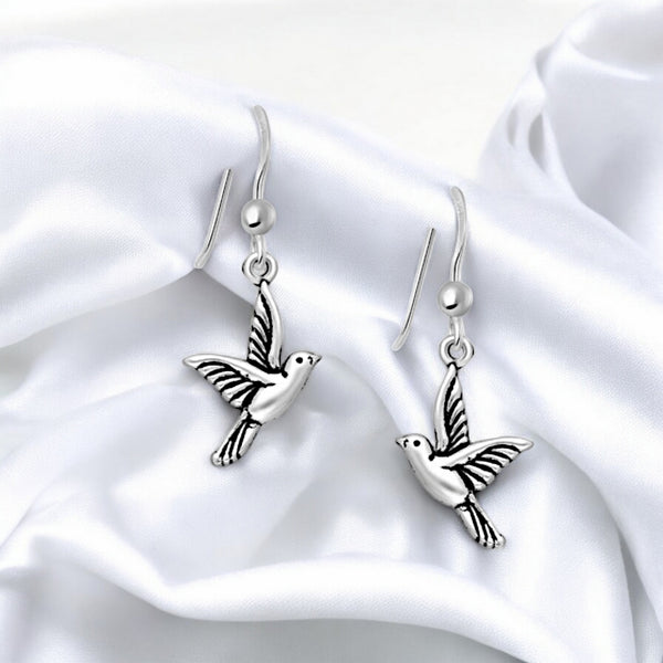 Sterling Silver Oxidized Bird Hook Earrings