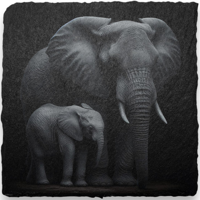 Slate Coaster - Elephants