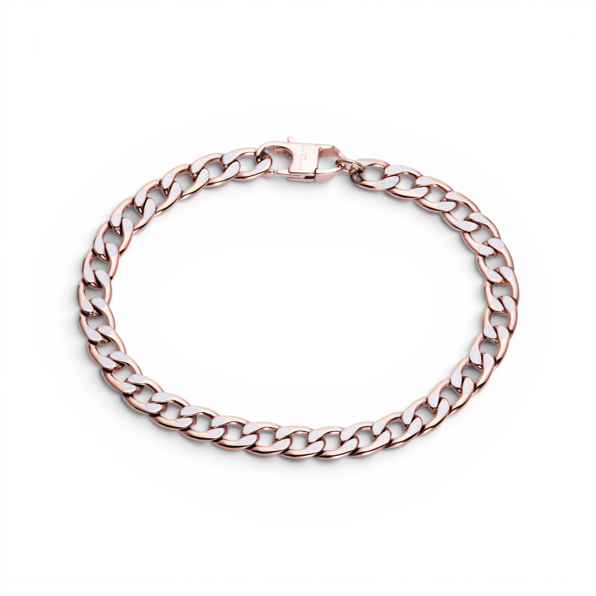 Stainless Steel 7mm Rose Ion Plated Curb Chain Bracelet