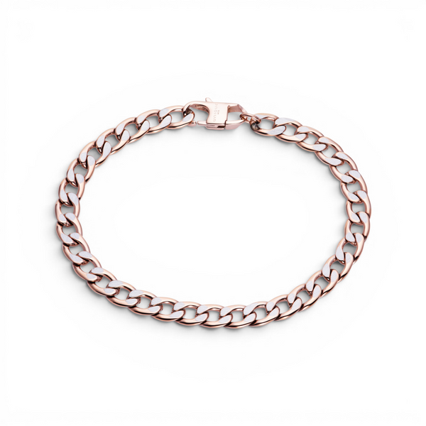 Stainless Steel 7mm Rose Ion Plated Curb Chain Bracelet