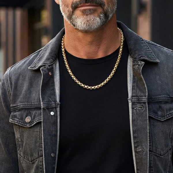 Gold IP Plated Stainless Steel Box Chain Necklace, 8.5mm