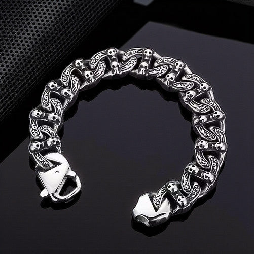 Skull Link Chain Bracelet — Antique Silver