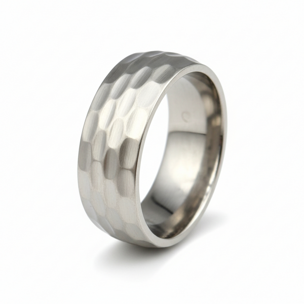 Silver Hammered Effect Titanium Ring - 8mm