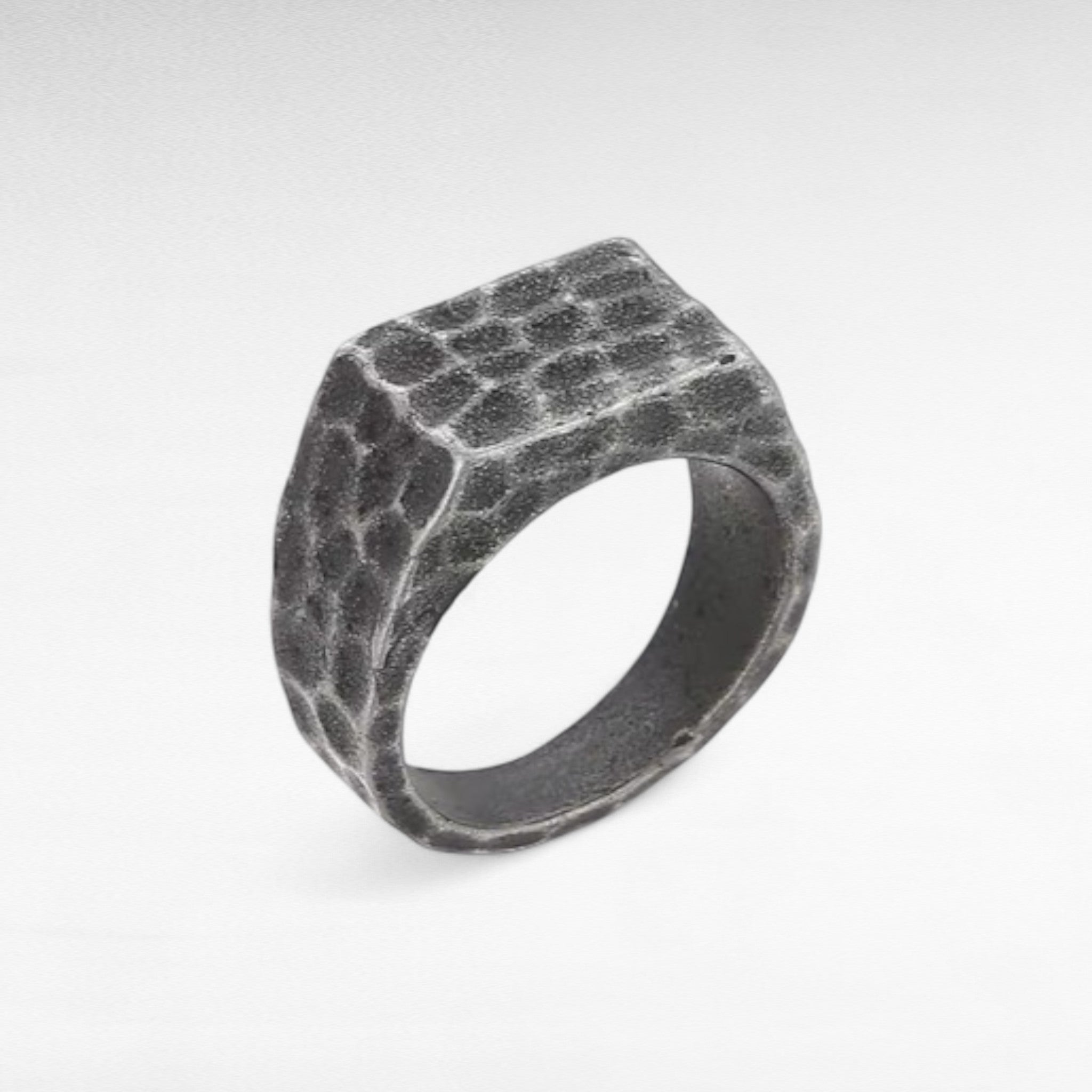 Hammered Stainless Steel Signet Ring