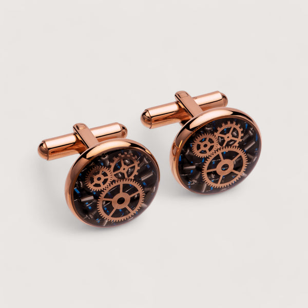 Stainless Steel Cufflinks with Blue and Black IP Plating