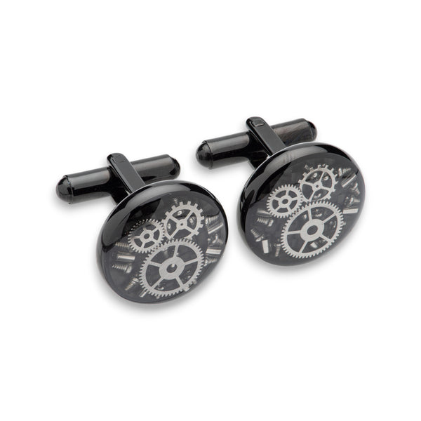 Stainless Steel Cufflinks with Blue and Black IP Plating
