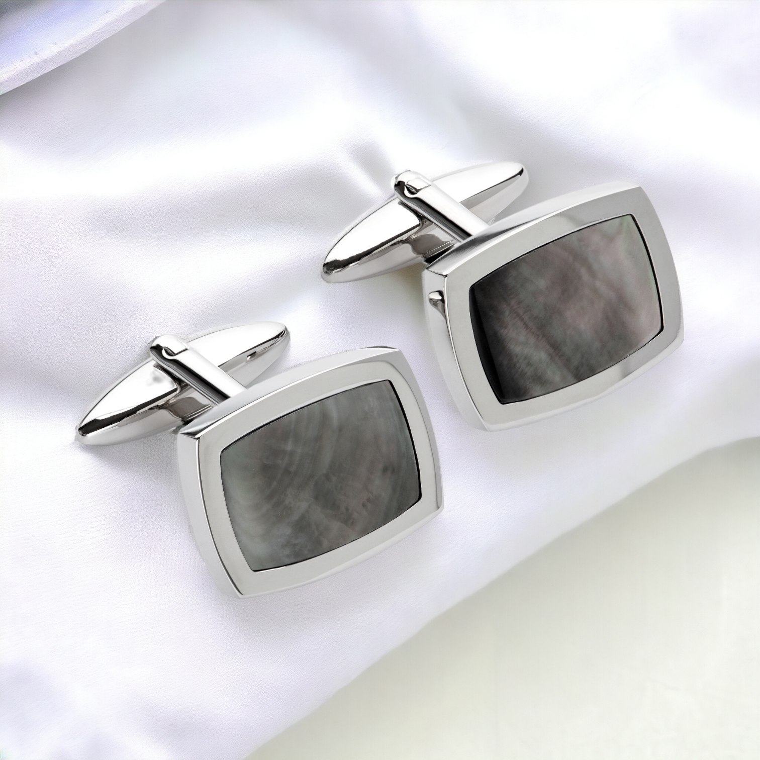 Stainless Steel Cufflinks with Mother of Pearl