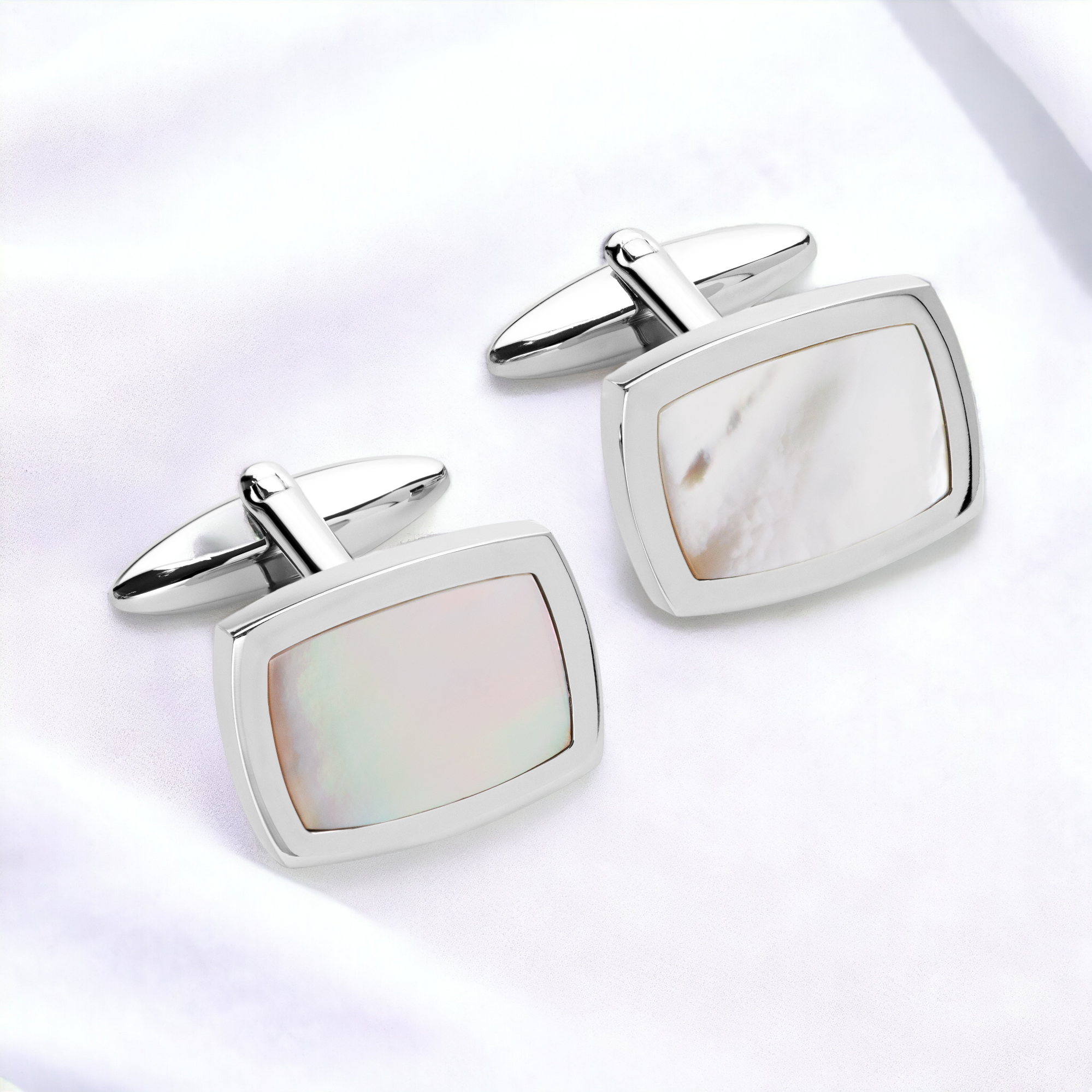 Stainless Steel Cufflinks with Mother of Pearl