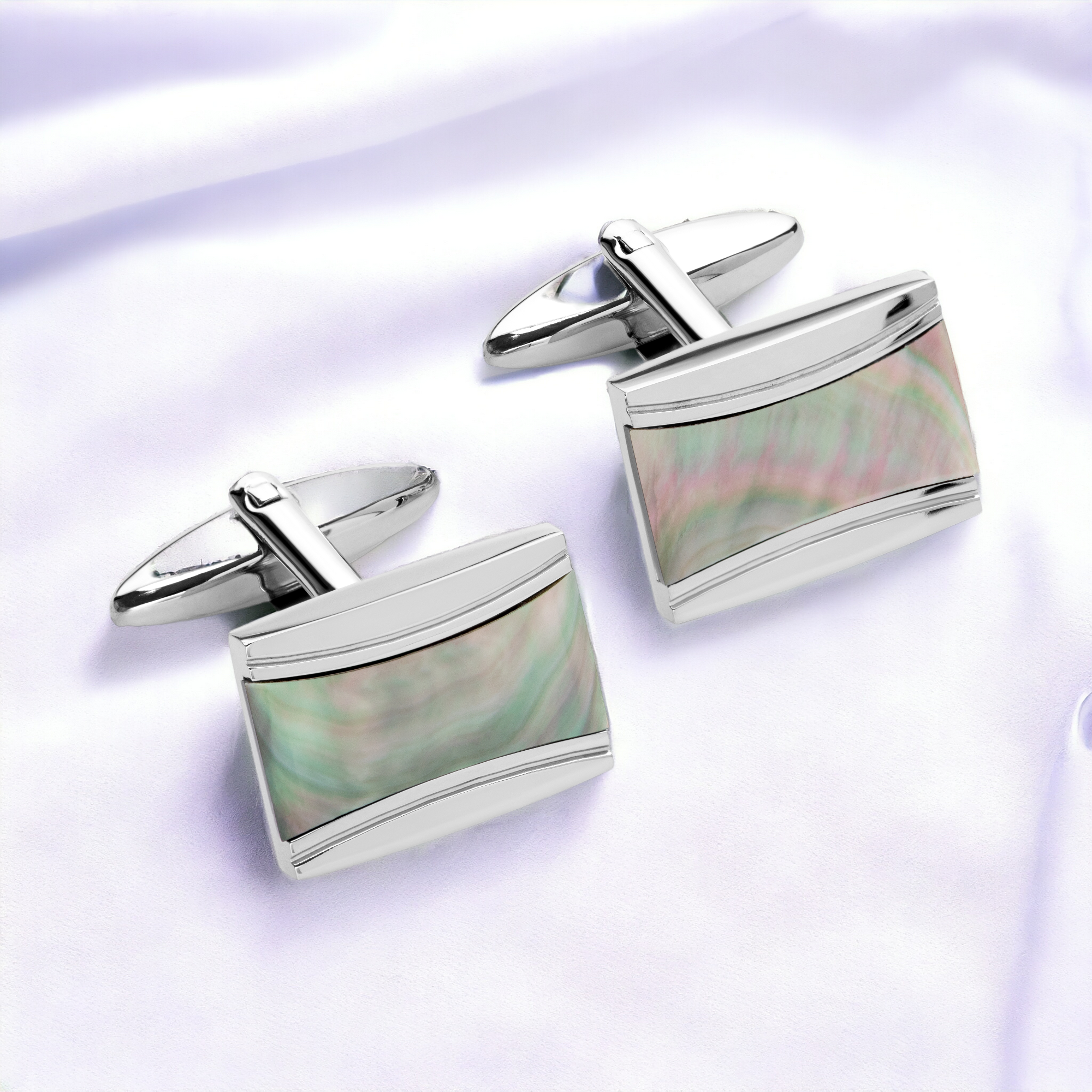Stainless Steel Cufflinks with Mother of Pearl