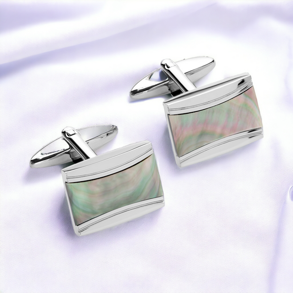 Stainless Steel Cufflinks with Mother of Pearl