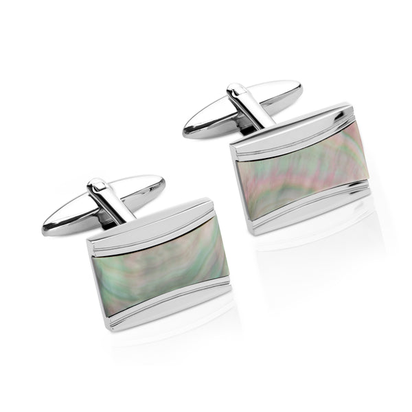 Stainless Steel Cufflinks with Mother of Pearl