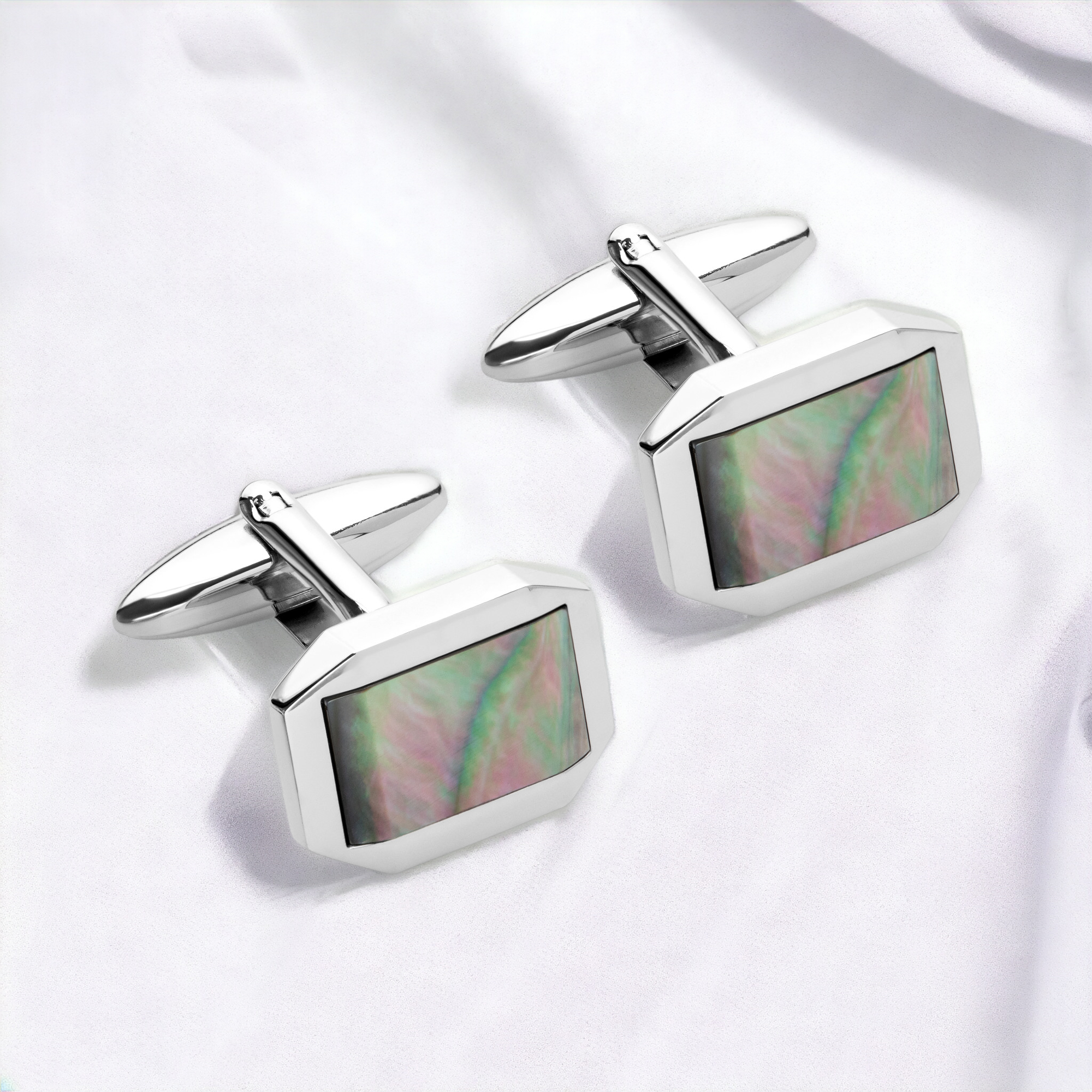 Stainless Steel Cufflinks with Mother of Pearl