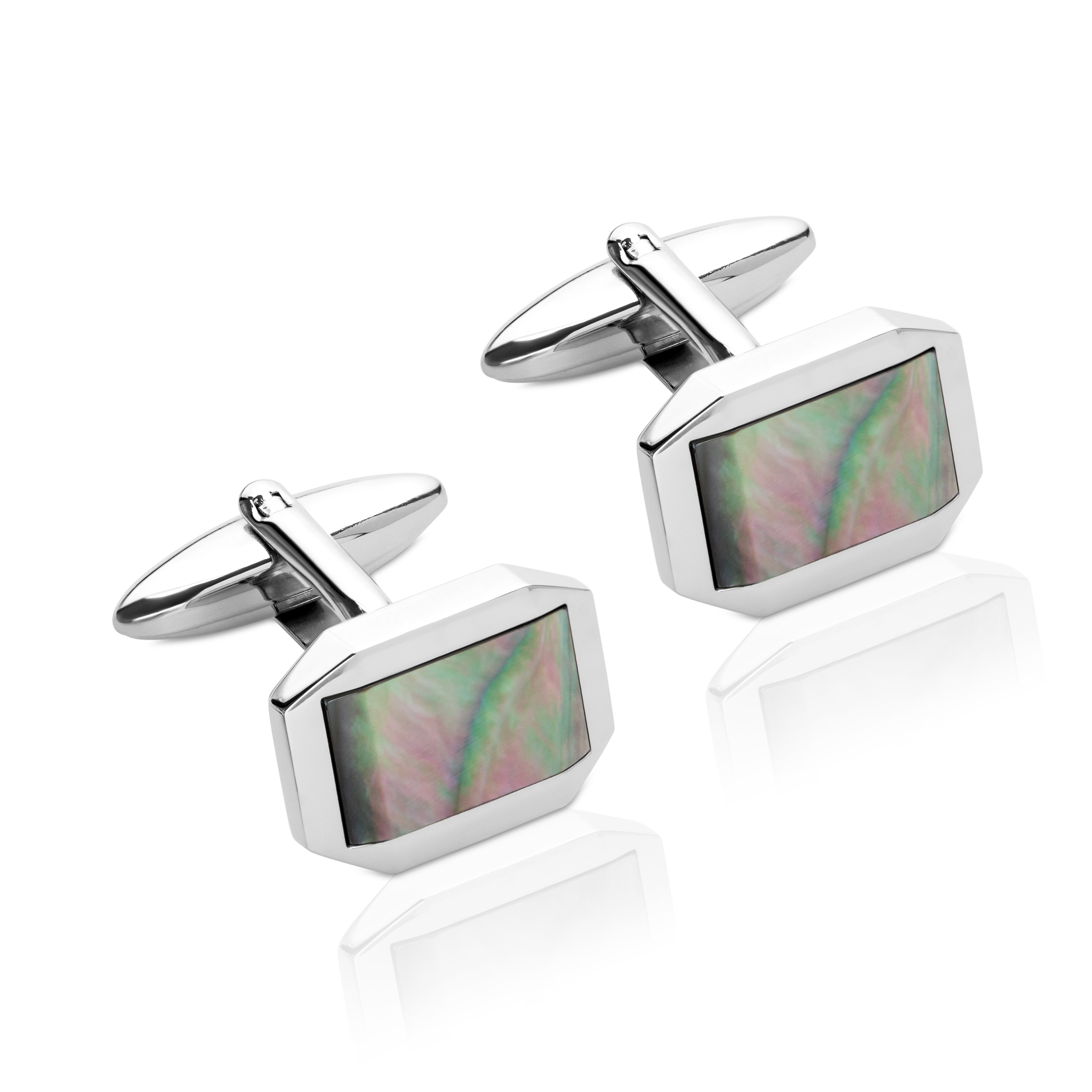 Stainless Steel Cufflinks with Mother of Pearl