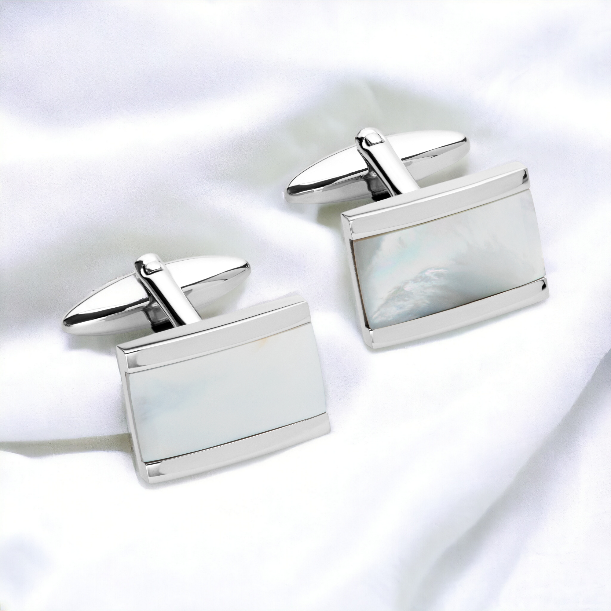 Stainless Steel Cufflinks with Mother of Pearl