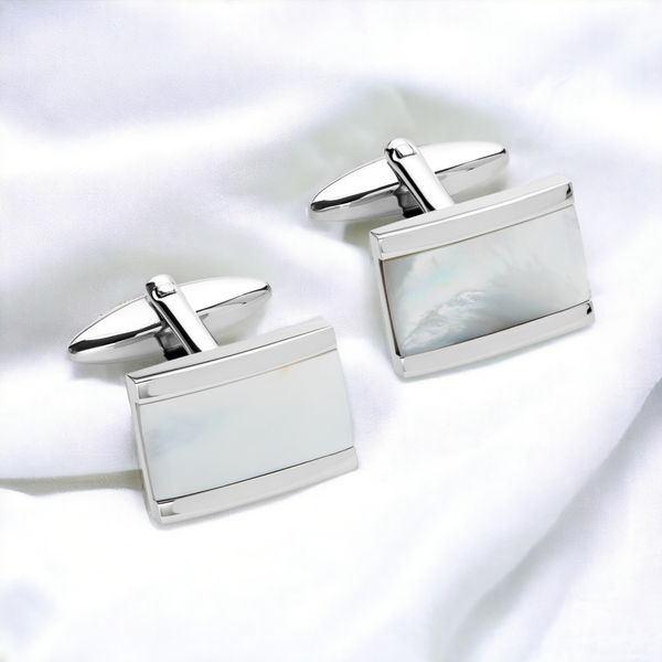 Stainless Steel Cufflinks with Mother of Pearl