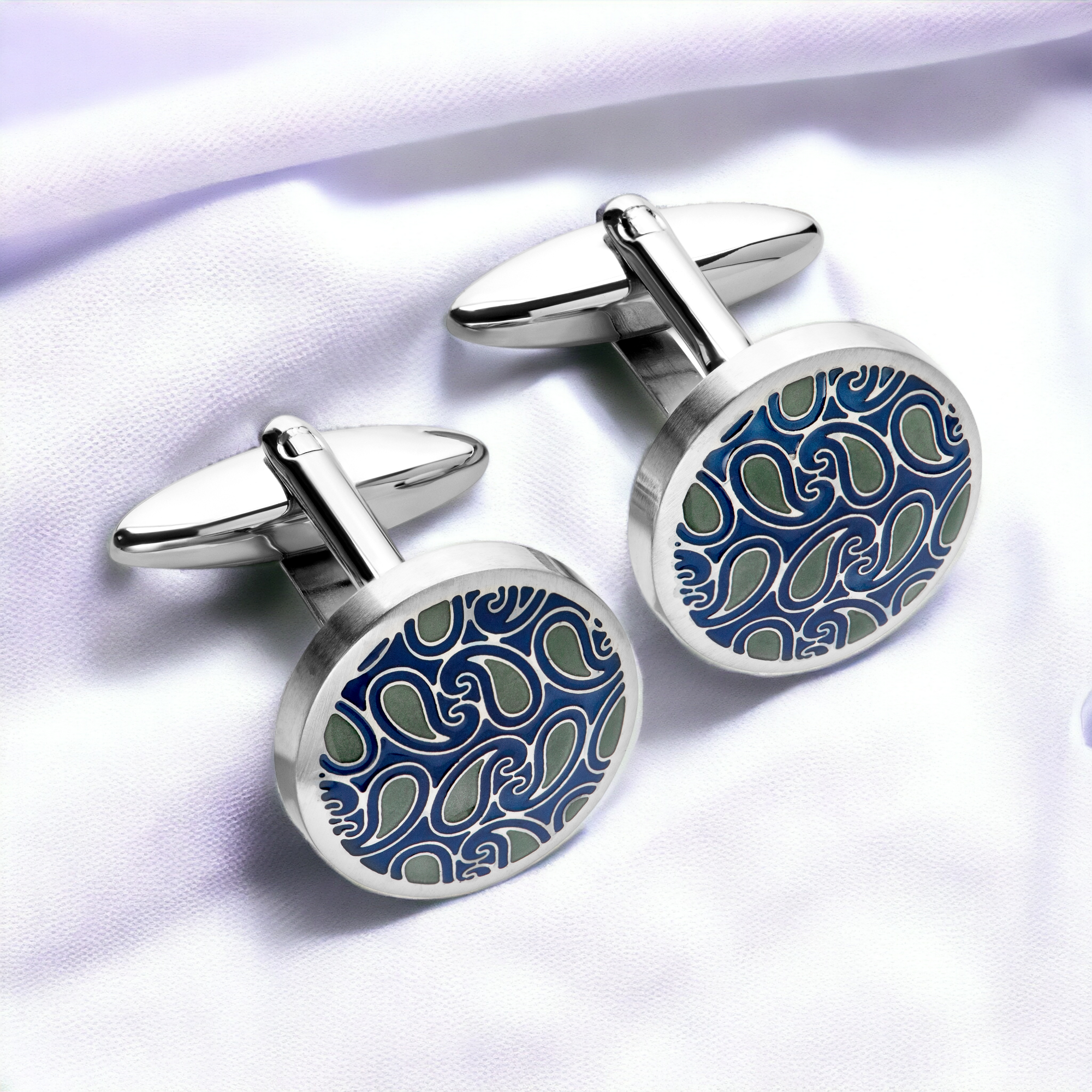 Steel Cufflinks with Blue and Green IP Plating