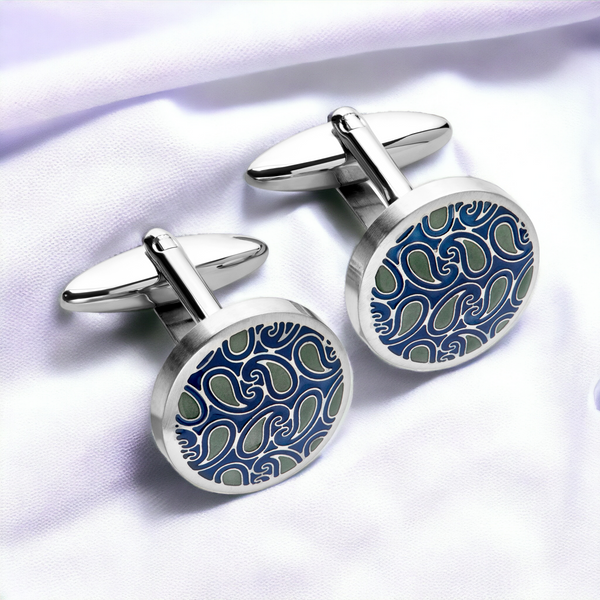 Steel Cufflinks with Blue and Green IP Plating