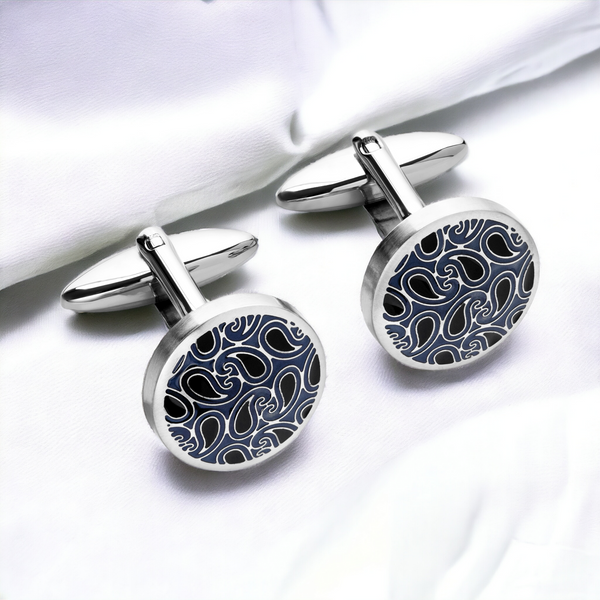 Stainless Steel Cufflinks with Blue and Black IP Plating