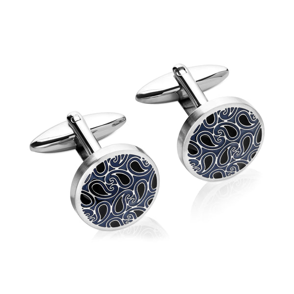 Stainless Steel Cufflinks with Blue and Black IP Plating