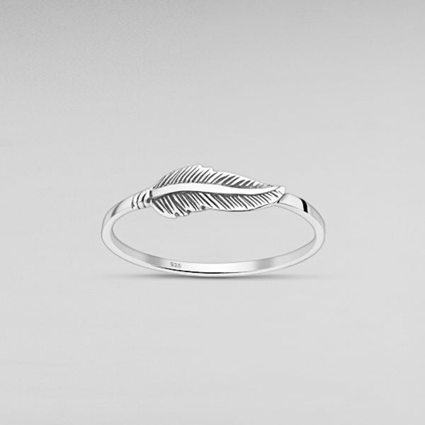 Sterling Silver Oxidized Feather Ring