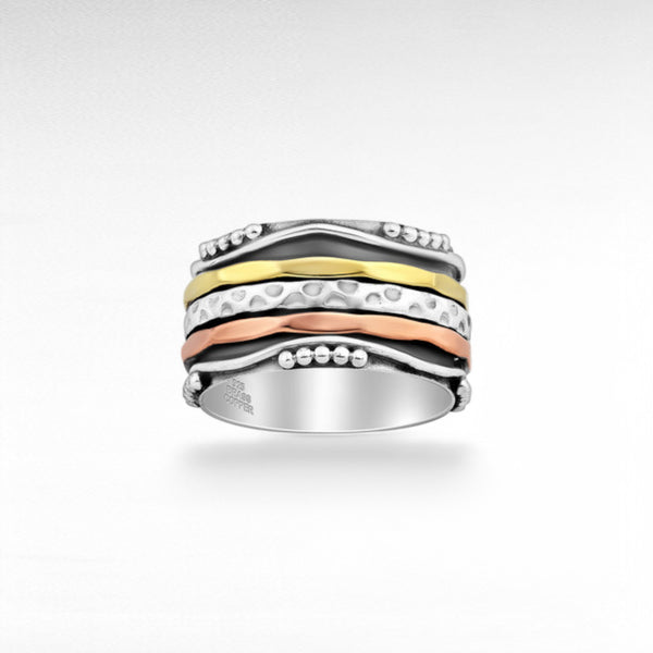 Sterling Oxidized Silver, Brass and Copper Spin Ring