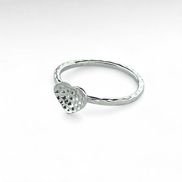 Sterling Silver Hammered Heart Ring
