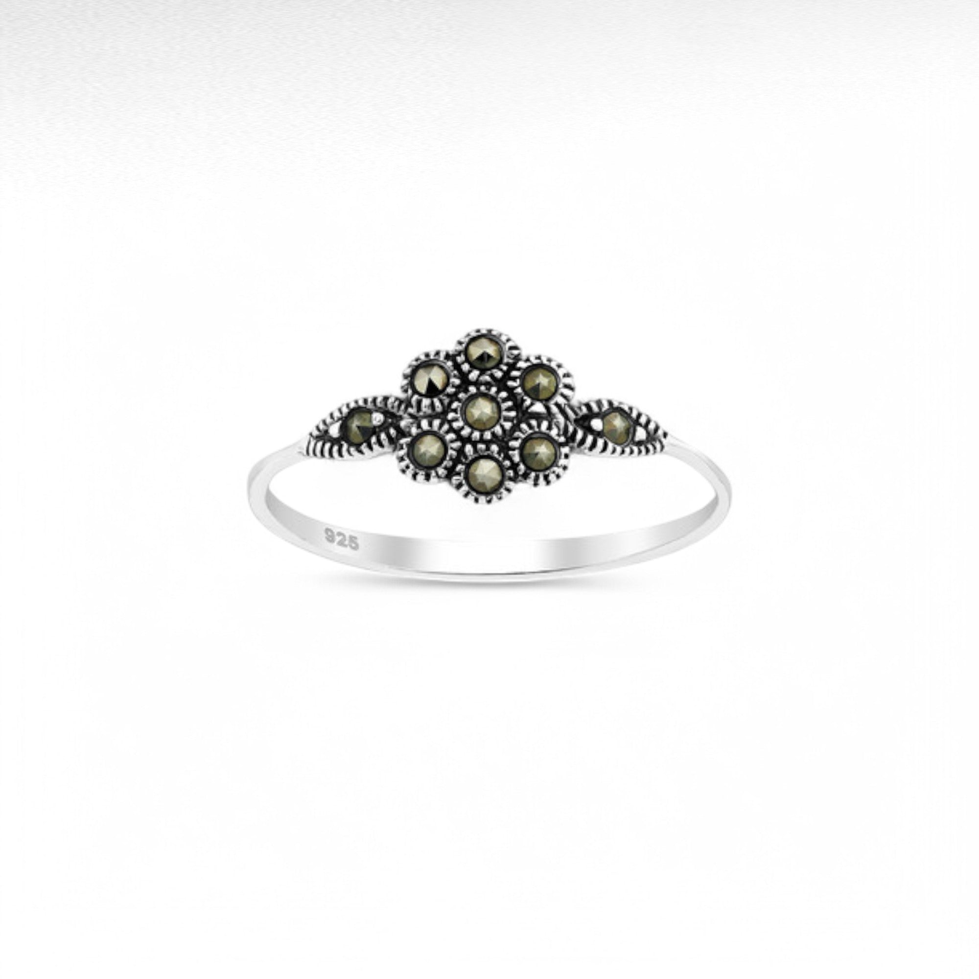 Sterling Silver Flower Ring Decorated With Marcasite