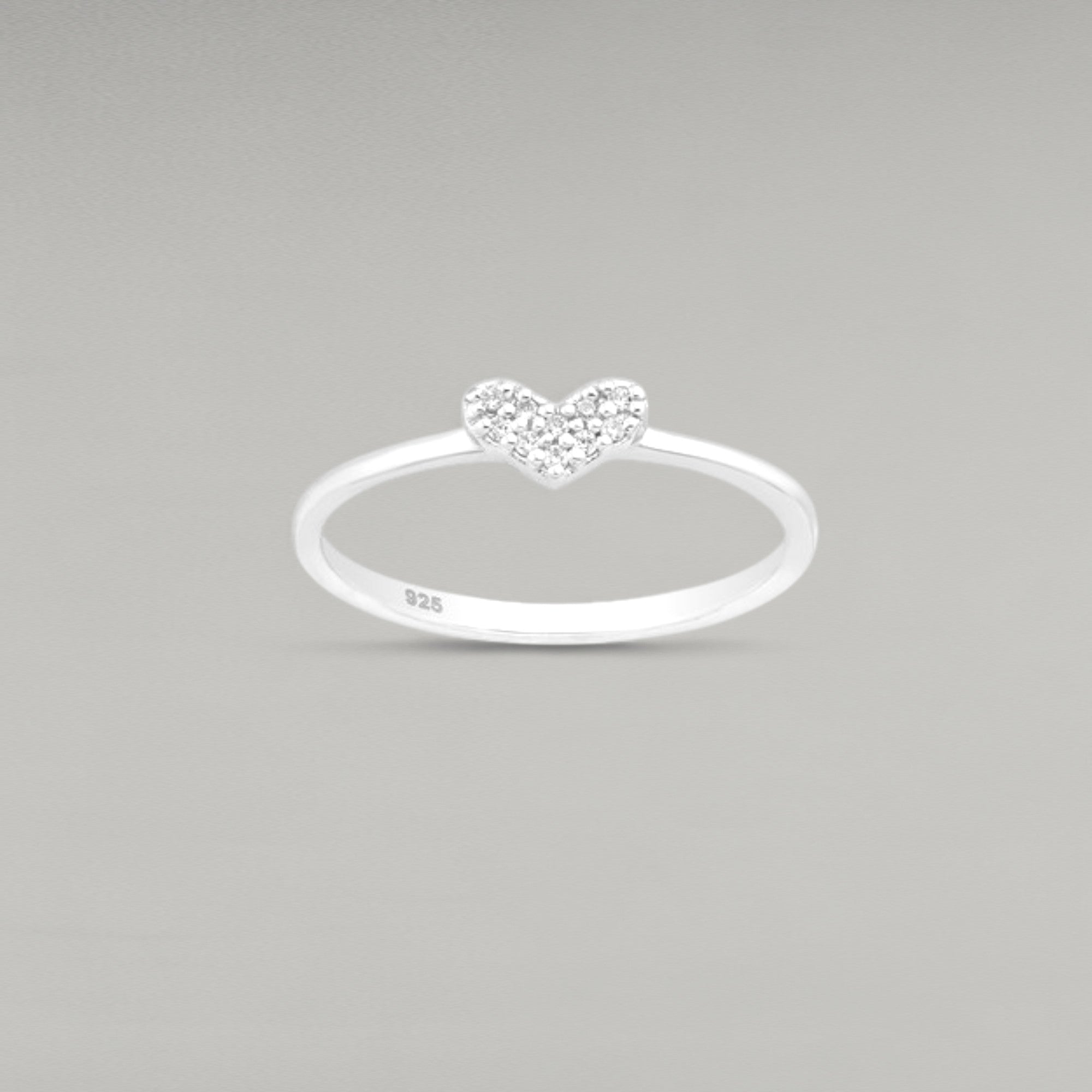 Sterling Silver Heart Ring Decorated With CZ Diamonds